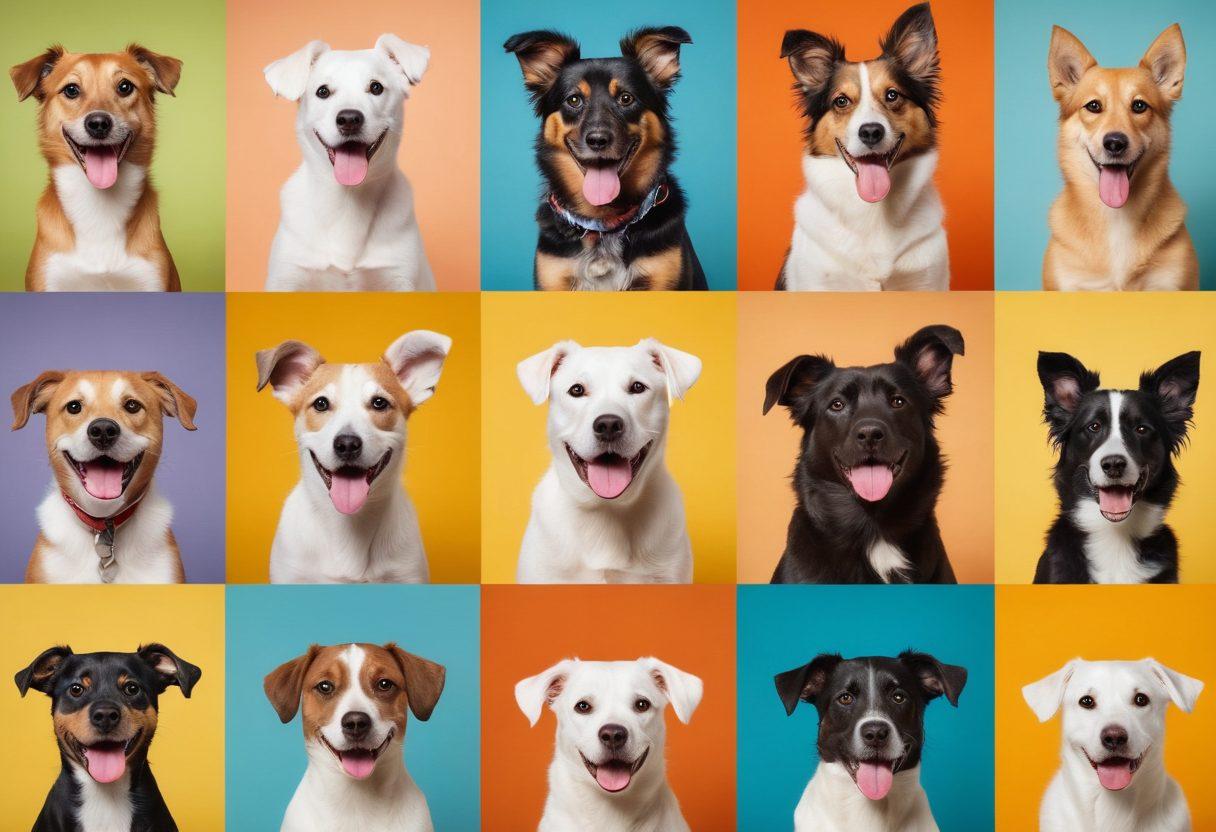 A delightful collage of adorable dog photos showcasing various breeds in playful and joyful moments, surrounded by soft glowing light. Include dog portraits with expressive faces, capturing their personality, set against a warm, inviting background with subtle paw print patterns. The scene should evoke happiness and warmth, making viewers smile. super-realistic. vibrant colors. soft focus.